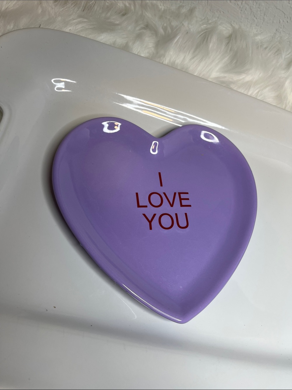 Heart-Shaped Purple Ceramic Trinket Dish - Picture 1 of 5